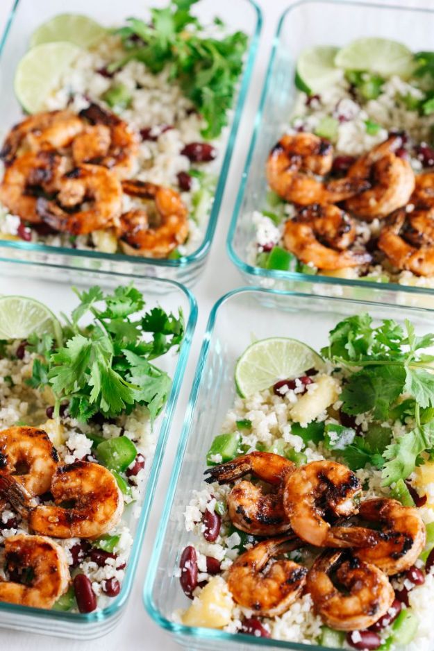 Seafood Meal Prep Ideas - Caribbean Jerk Shrimp with Cauliflower Rice - Healthy Meal Prep Recipes no meat - Light Meals to Make Ahead