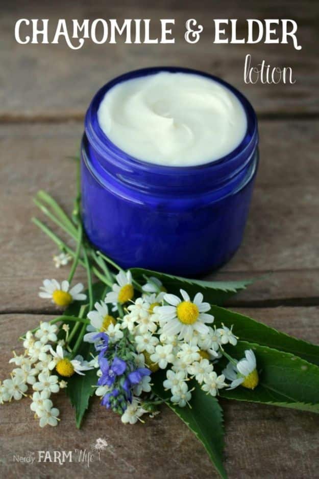 DIY Lotion Recipes - Chamomile & Elder Sensitive Skin Lotion - How To Make Homemade Lotion - Natural Body and Skincare Recipe Ideas - Use Essential Oils, Coconut and Avocado and Shea Butter, Goats Milk, Lavender, Peppermint 
