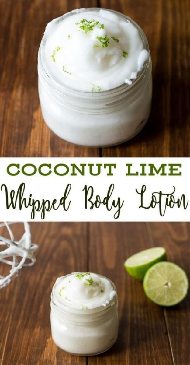 DIY Lotion Recipes - Coconut Lime Whipped Body Lotion - How To Make Homemade Lotion - Natural Body and Skincare Recipe Ideas - Use Essential Oils, Coconut and Avocado and Shea Butter, Goats Milk, Lavender, Peppermint 