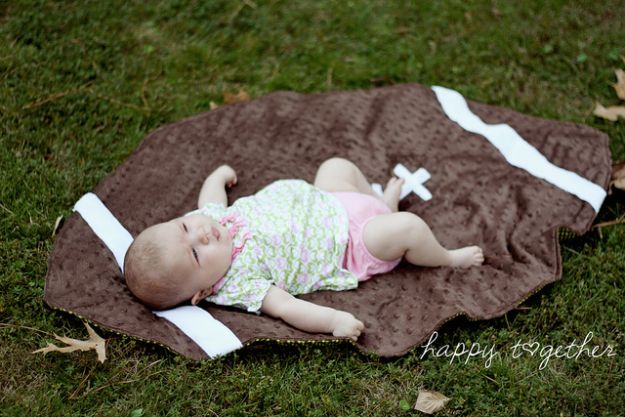 DIY Baby Blankets - Cozy Football Blanket - Easy No Sew Ideas for Minky Blankets, Quilt Tutorials, Crochet Projects, Blanket Projects for Boy and Girl - How To Make a Blanket By Hand With Fleece, Flannel, Knit and Fabric Scraps - Personalized and Monogrammed Ideas - Cute Cheap Gifts for Babies  #babygifts