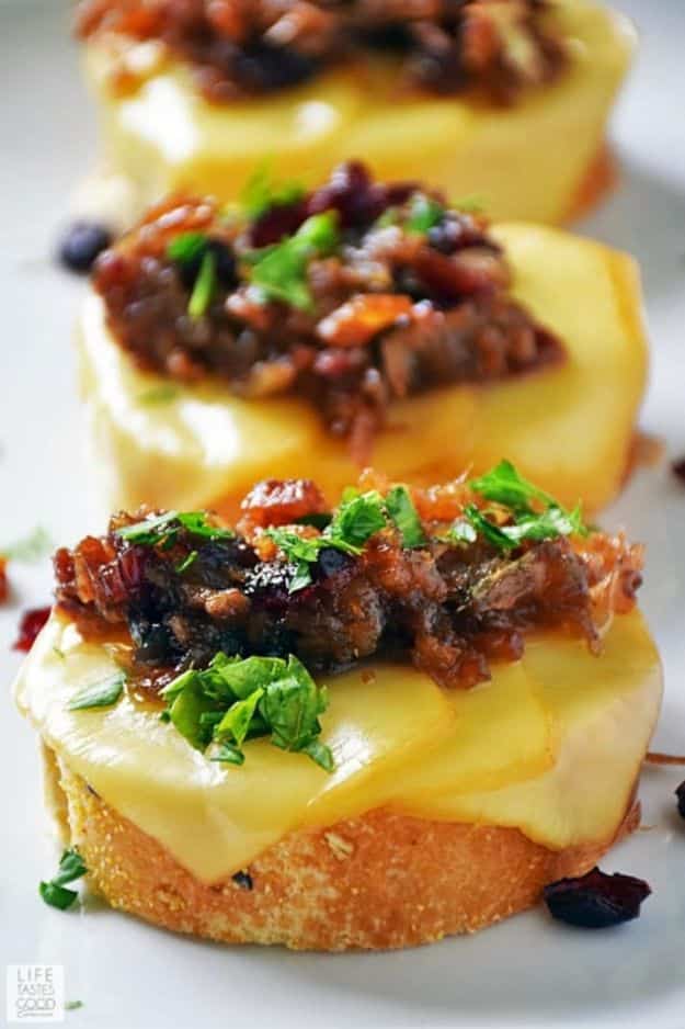 Bacon Recipes - Cranberry Bacon Jam Crostini - - Best Ideas for A Bacon Recipe Candied Bacon, Baked Bacon In The Oven, Dishes to Have Bacon for Dinner, Appetizers, Easy and Healthy Bacon Tips - Chicken and Asparagus Dishes, Snacks, Lunches and Even Desserts http://diyjoy.com/best-bacon-recipes