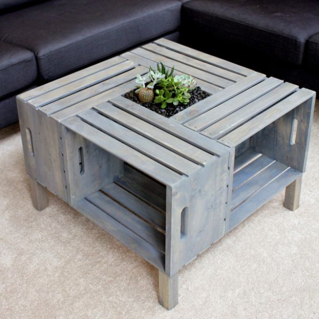 Cheap DIY Living Room Decor Ideas - Crate Coffee Table - Cool Modern, Rustic Creative Farmhouse Home Decor On A Budget - Do It Yourself Coffee Tables, Wall Art, Rugs, Pillows and Chairs. Step by Step Tutorials and Instructions #diydecor #livingroom #decorideas