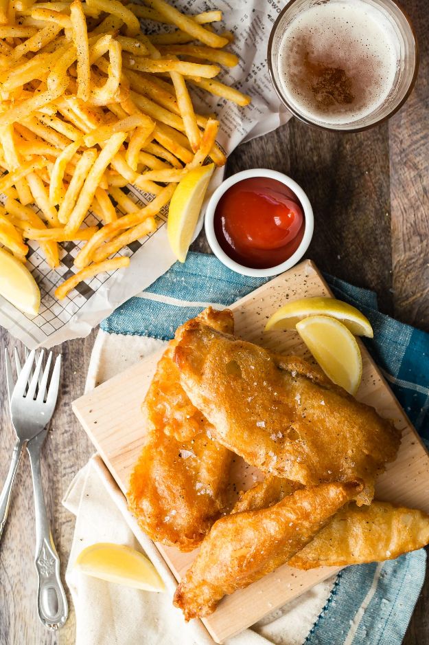 Tilapia Recipes - Crunchy Beer Battered Fish and Chips - Best Recipe Ideas for Tilapia Fish - Dinner, Lunch, Snacks and Appetizers - Healthy Foods, Gluten Free Low Carb and Keto Friendly Dishes - Salads, Pastas and Easy Weeknight Dinners, Lunches for Work - Broiled, Grilled, Lemon Baked, Fried and Quick Ways to Make Tilapia #fish #healthy #recipes