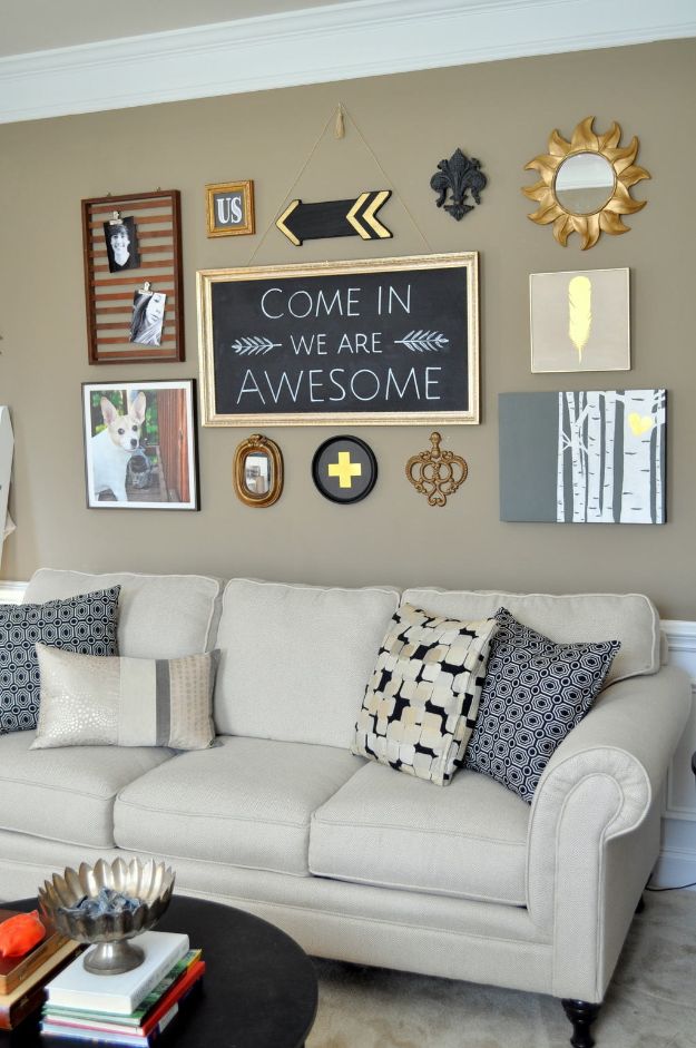 Cheap DIY Living Room Decor Ideas - DIY Black Gold Gallery Wall - Cool Modern, Rustic Creative Farmhouse Home Decor On A Budget - Do It Yourself Coffee Tables, Wall Art, Rugs, Pillows and Chairs. Step by Step Tutorials and Instructions #diydecor #livingroom #decorideas