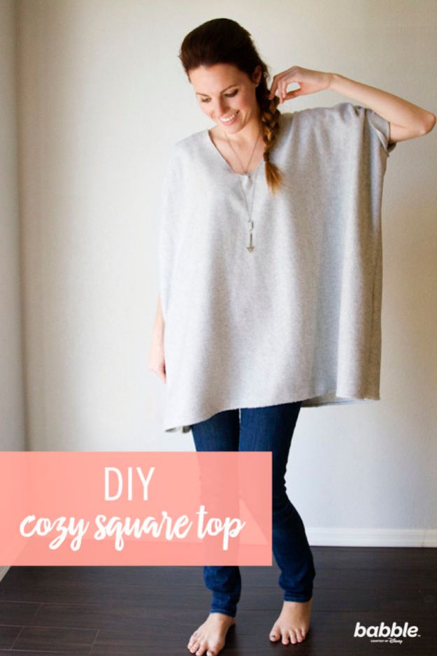 DIY Clothes for Winter - DIY Cozy Square Top - Cool Fashion Ideas to Make for Cold Weather - Handmade Scarves, Hats, Coats, Gloves and Mittens, Sweaters and Wraps - Easy Sewing Tutorials and No Sew Items - Creative and Quick Homemade Gifts and Christmas Present Ideas  