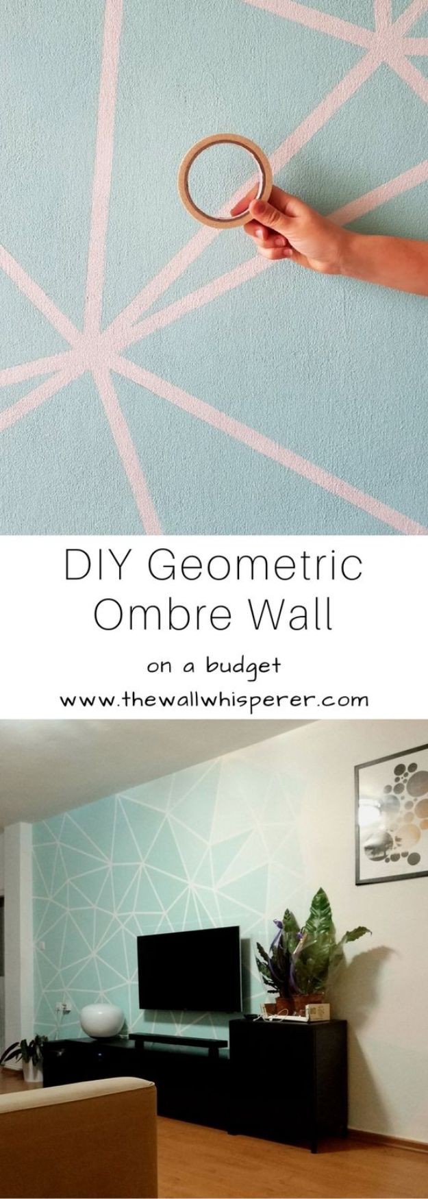 Cheap DIY Living Room Decor Ideas - DIY Geometric Wallpaper - Cool Modern, Rustic Creative Farmhouse Home Decor On A Budget - Do It Yourself Coffee Tables, Wall Art, Rugs, Pillows and Chairs. Step by Step Tutorials and Instructions #diydecor #livingroom #decorideas