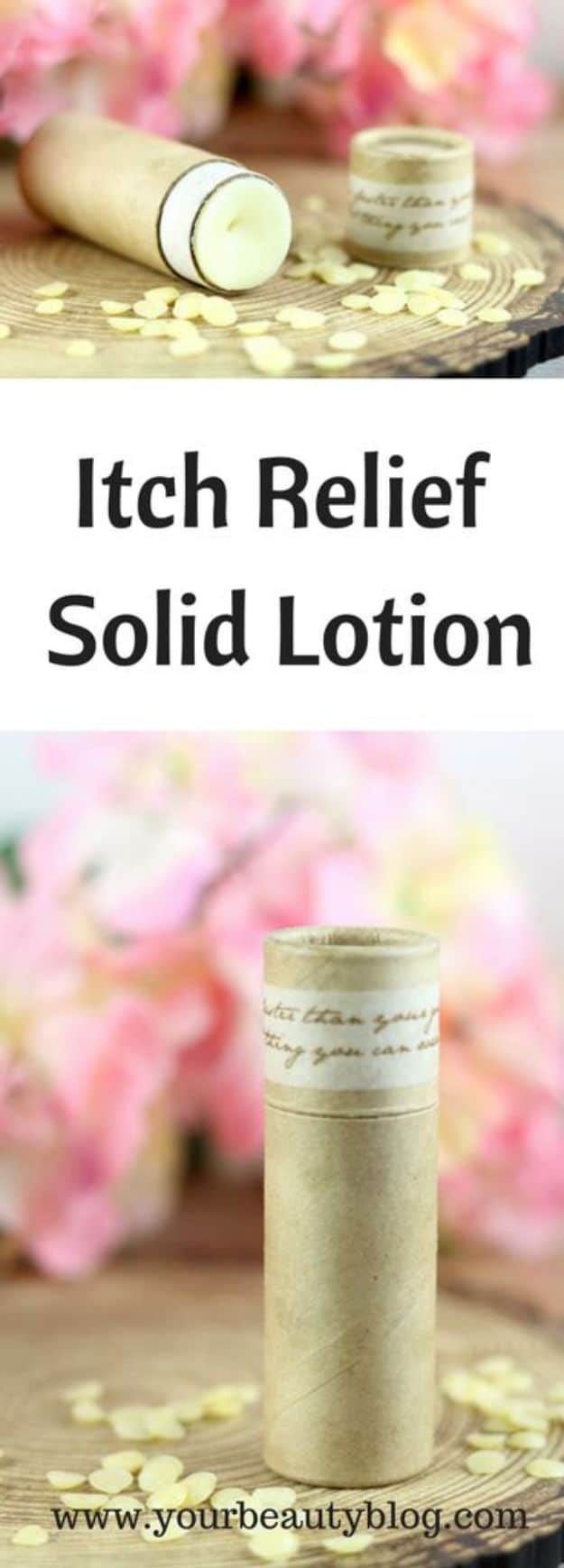 DIY Lotion Recipes - DIY Itch Relief Solid Lotion - How To Make Homemade Lotion - Natural Body and Skincare Recipe Ideas - Use Essential Oils, Coconut and Avocado and Shea Butter, Goats Milk, Lavender, Peppermint 