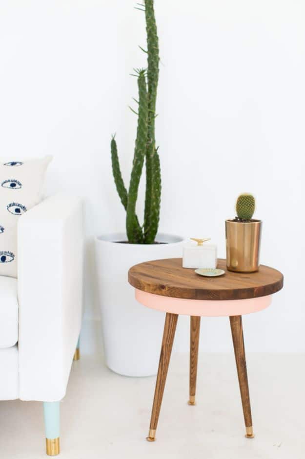 Cheap DIY Living Room Decor Ideas - DIY Mid Century Side Table - Cool Modern, Rustic Creative Farmhouse Home Decor On A Budget - Do It Yourself Coffee Tables, Wall Art, Rugs, Pillows and Chairs. Step by Step Tutorials and Instructions #diydecor #livingroom #decorideas