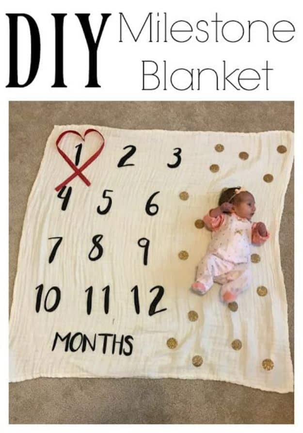 DIY MilestoDIY Baby Blankets - DIY Milestone Blanket - Easy No Sew Ideas for Minky Blankets, Quilt Tutorials, Crochet Projects, Blanket Projects for Boy and Girl - How To Make a Blanket By Hand With Fleece, Flannel, Knit and Fabric Scraps - Personalized and Monogrammed Ideas - Cute Cheap Gifts for Babies  #babygiftsne Blanket