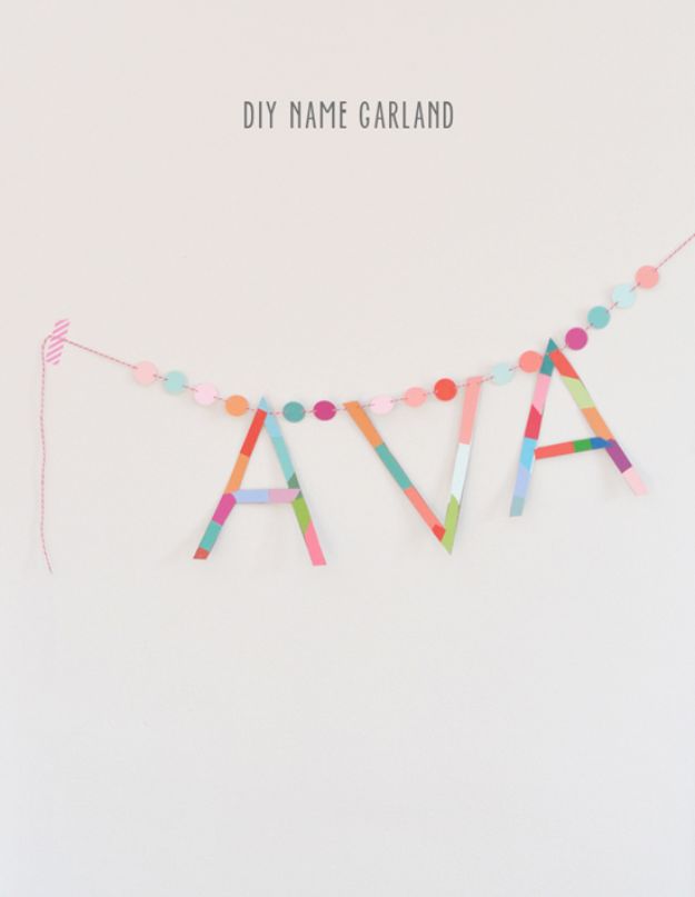 DIY Baby Shower Decorations - DIY Name Garland - Cute and Easy Ways to Decorate for A Baby Shower Ideas in Pink and Blue for Boys and Girls- Games and Party Decor - Banners, Cake, Invitations and Favors #babygifts #babyshower #diybabygifts