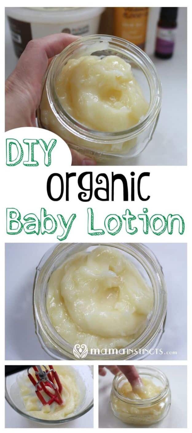 DIY Lotion Recipes - DIY Organic Baby Lotion - How To Make Homemade Lotion - Natural Body and Skincare Recipe Ideas - Use Essential Oils, Coconut and Avocado and Shea Butter, Goats Milk, Lavender, Peppermint 