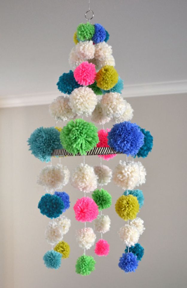 DIY Baby Shower Decorations - DIY Pom Pom Chandelier- Cute and Easy Ways to Decorate for A Baby Shower Ideas in Pink and Blue for Boys and Girls- Games and Party Decor - Banners, Cake, Invitations and Favors #babygifts #babyshower #diybabygifts