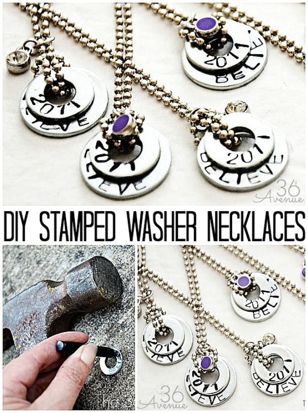 Cheap Last Minute Gifts DIY - DIY Stamped Washer Necklaces - Inexpensive DIY Gift Ideas To Make On A Budget - Homemade Christmas and Birthday Presents to Make For Mom, Dad, Daughter & Son, Kids, Friends and Family - Cool and Creative Crafts, Home Decor and Accessories, Fun Gadgets and Phone Stuff - Quick Gifts From Dollar Tree Items #diygifts #cheapgifts #christmasgifts