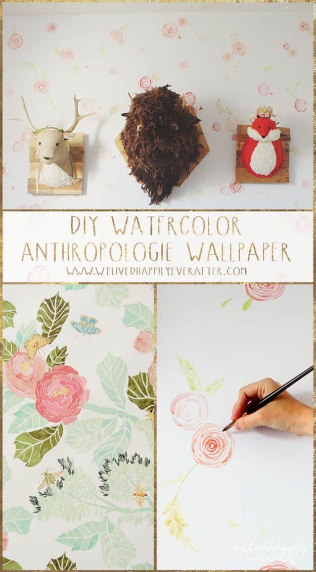 Wallpaper Tips and Tricks - DIY Watercolor Anthropologie Wallpaper - Easy DIY Wallpapering Tutorials - How to Hang Wall Paper for Beginners - Step by Step Instructions and Cool Hacks for Hanging Wall Papers  #diy