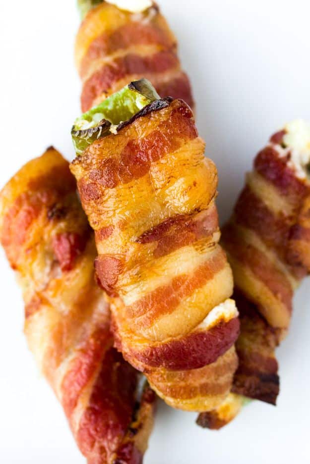Bacon Recipes - Double Bacon Jalapeno Poppers - Best Ideas for A Bacon Recipe - Candied Bacon, Baked Bacon In The Oven, Dishes to Have Bacon for Dinner, Appetizers, Easy and Healthy Bacon Tips - Chicken and Asparagus Dishes, Snacks, Lunches and Even Desserts http://diyjoy.com/best-bacon-recipes