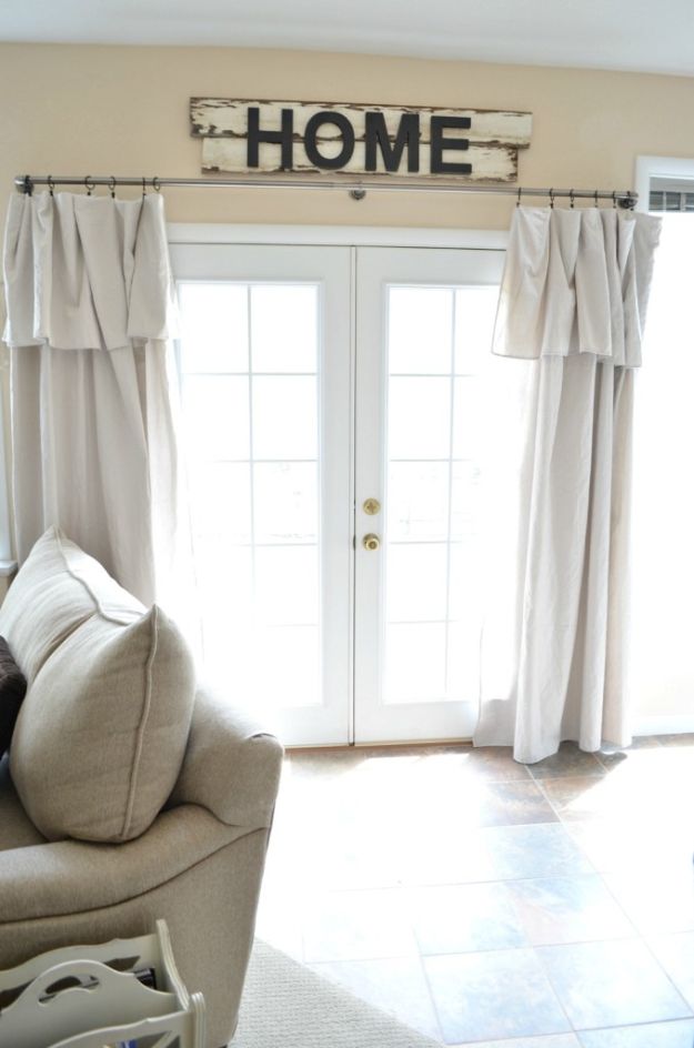 Cheap DIY Living Room Decor Ideas - Drop Cloth Curtain - Cool Modern, Rustic Creative Farmhouse Home Decor On A Budget - Do It Yourself Coffee Tables, Wall Art, Rugs, Pillows and Chairs. Step by Step Tutorials and Instructions #diydecor #livingroom #decorideas