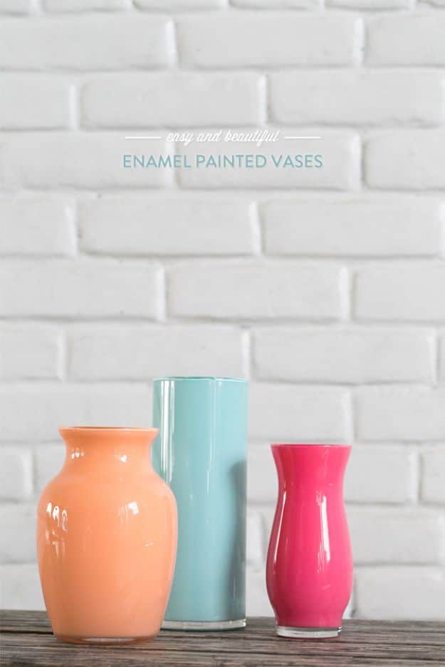 Cheap DIY Living Room Decor Ideas - Enamel Painted Vases - Cool Modern, Rustic Creative Farmhouse Home Decor On A Budget - Do It Yourself Coffee Tables, Wall Art, Rugs, Pillows and Chairs. Step by Step Tutorials and Instructions #diydecor #livingroom #decorideas