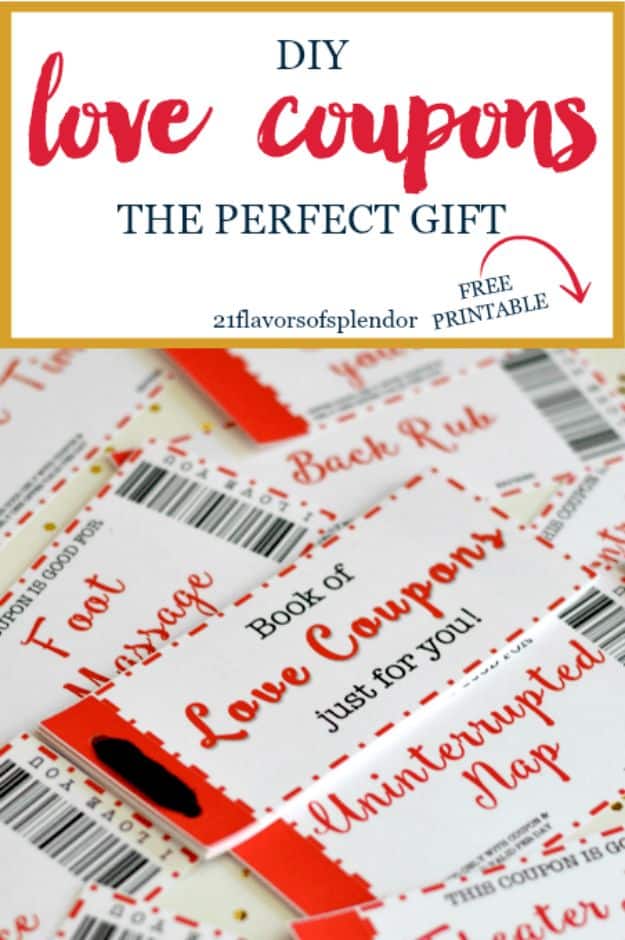 DIY Anniversary Gifts - Free Printable Love Coupons The Perfect Gift - Homemade, Handmade Gift Ideas for Wedding Anniversaries - Cool, Easy and inexpensive Gifts To Make for Husband or Wife #anniverary #diy #gifts