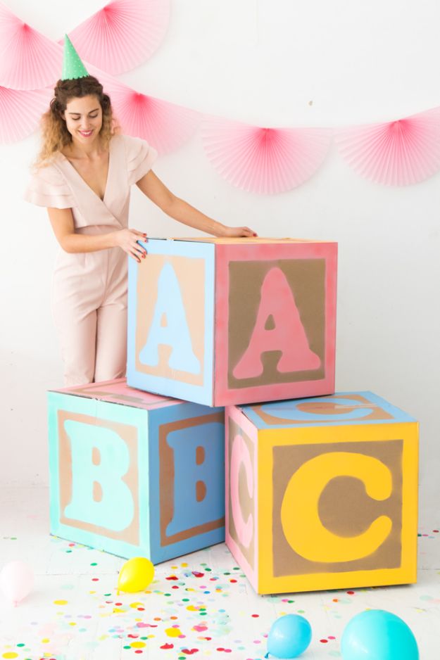 DIY Baby Shower Decorations - Giant Baby Block Decorations - Cute and Easy Ways to Decorate for A Baby Shower Ideas in Pink and Blue for Boys and Girls- Games and Party Decor - Banners, Cake, Invitations and Favors #babygifts #babyshower #diybabygifts