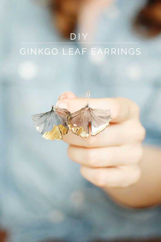 Cheap Last Minute Gifts DIY - Ginkgo Leaf Earrings - Inexpensive DIY Gift Ideas To Make On A Budget - Homemade Christmas and Birthday Presents to Make For Mom, Dad, Daughter & Son, Kids, Friends and Family - Cool and Creative Crafts, Home Decor and Accessories, Fun Gadgets and Phone Stuff - Quick Gifts From Dollar Tree Items #diygifts #cheapgifts #christmasgifts