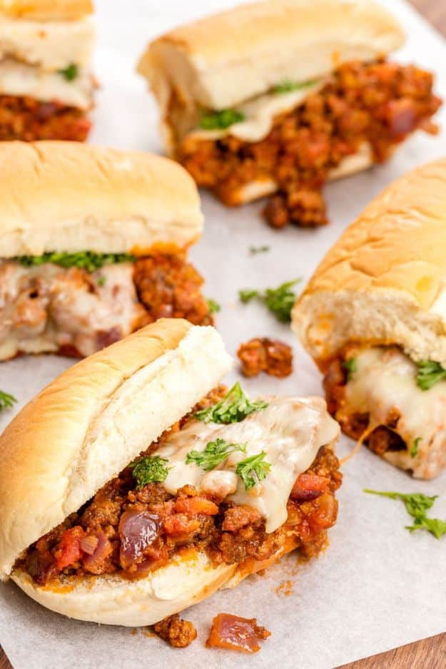 Ground Turkey Recipes - Ground Turkey Italian Sloppy Joes - Healthy and Easy Turkey Recipe Ideas for Dinner, Lunch, Snack - Quick Crockpot and Instant Pot, Casserole, Meatballs, Pasta and Burgers - Keto Friendly and Low Carb, Paleo, Gluten Free #turkeyrecipes