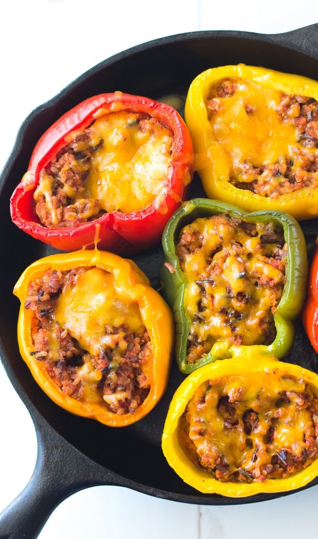 Ground Turkey Recipes - Ground Turkey Stuffed Peppers - Healthy and Easy Turkey Recipe Ideas for Dinner, Lunch, Snack - Quick Crockpot and Instant Pot, Casserole, Meatballs, Pasta and Burgers - Keto Friendly and Low Carb, Paleo, Gluten Free #turkeyrecipes