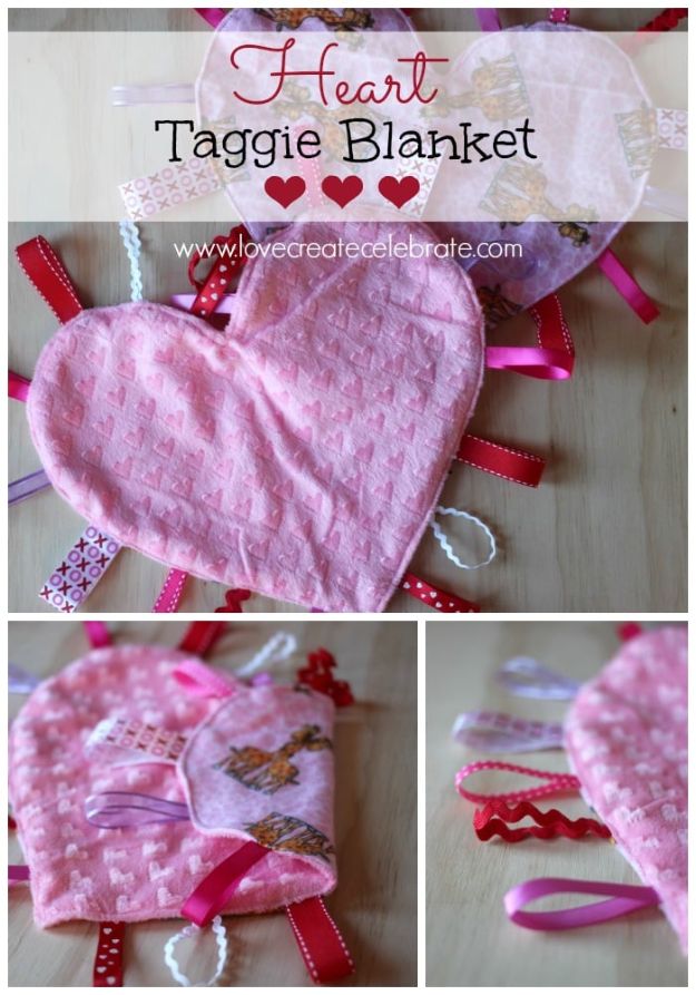DIY Baby Blankets - Heart Taggie Blanket - Easy No Sew Ideas for Minky Blankets, Quilt Tutorials, Crochet Projects, Blanket Projects for Boy and Girl - How To Make a Blanket By Hand With Fleece, Flannel, Knit and Fabric Scraps - Personalized and Monogrammed Ideas - Cute Cheap Gifts for Babies  #babygifts
