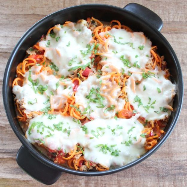 Ground Turkey Recipes - Italian Turkey Sweet Potato Casserole - Healthy and Easy Turkey Recipe Ideas for Dinner, Lunch, Snack - Quick Crockpot and Instant Pot, Casserole, Meatballs, Pasta and Burgers - Keto Friendly and Low Carb, Paleo, Gluten Free #turkeyrecipes