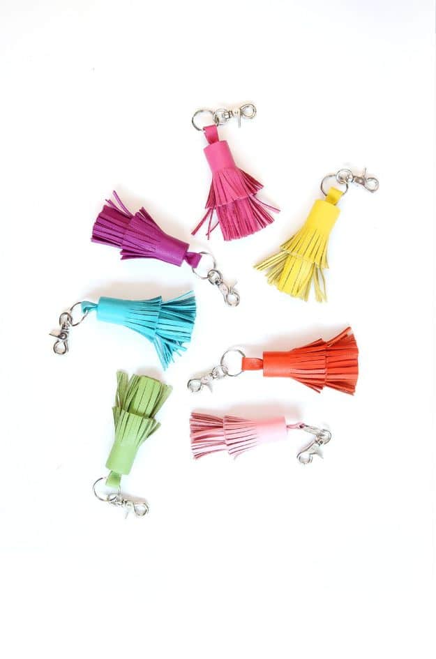 Cheap Last Minute Gifts DIY - Leather Tassel Keychains - Inexpensive DIY Gift Ideas To Make On A Budget - Homemade Christmas and Birthday Presents to Make For Mom, Dad, Daughter & Son, Kids, Friends and Family - Cool and Creative Crafts, Home Decor and Accessories, Fun Gadgets and Phone Stuff - Quick Gifts From Dollar Tree Items #diygifts #cheapgifts #christmasgifts