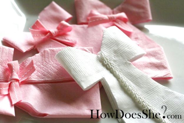 DIY Baby Shower Decorations - Napkin Dress Tutorial - Cute and Easy Ways to Decorate for A Baby Shower Ideas in Pink and Blue for Boys and Girls- Games and Party Decor - Banners, Cake, Invitations and Favors #babygifts #babyshower #diybabygifts