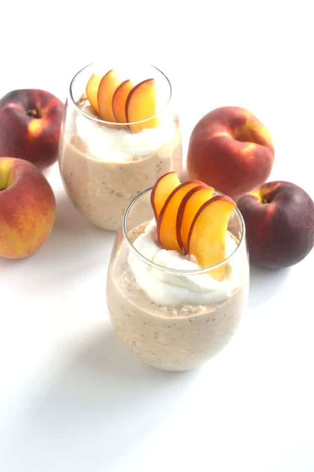 Overnight Oats Recipes - Peaches and Cream Overnight Oats - Easy Breakfast Recipe Idea - Healthy Fruit to Add Blueberry, Banana, Strawberry and Pineapple, Apple Cinnamon - Brunch Ideas and Kids Breakfasts #recipes #overnightoats