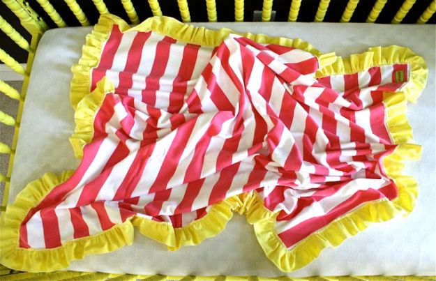 DIY Baby Blankets - Ruffle Edge Baby Blanket - Easy No Sew Ideas for Minky Blankets, Quilt Tutorials, Crochet Projects, Blanket Projects for Boy and Girl - How To Make a Blanket By Hand With Fleece, Flannel, Knit and Fabric Scraps - Personalized and Monogrammed Ideas - Cute Cheap Gifts for Babies  #babygifts