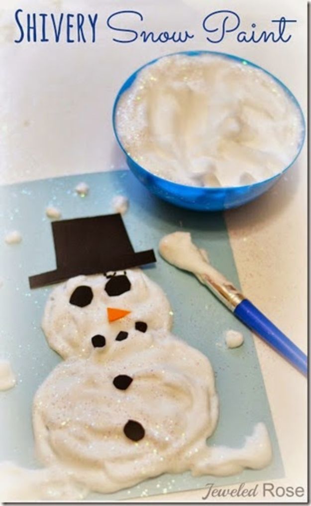Winter Crafts for Toddlers and Kids - Shivery Snow Paint - Easy Art Projects and Craft Ideas for 2 Year Olds, Preschool Age Children - Simple Indoor Activities, Things To Make At Home in Wintertime - Snow, Snowflake and Icicle, Snowmen - Classroom Art Projects #kidscrafts #craftsforkids #winters