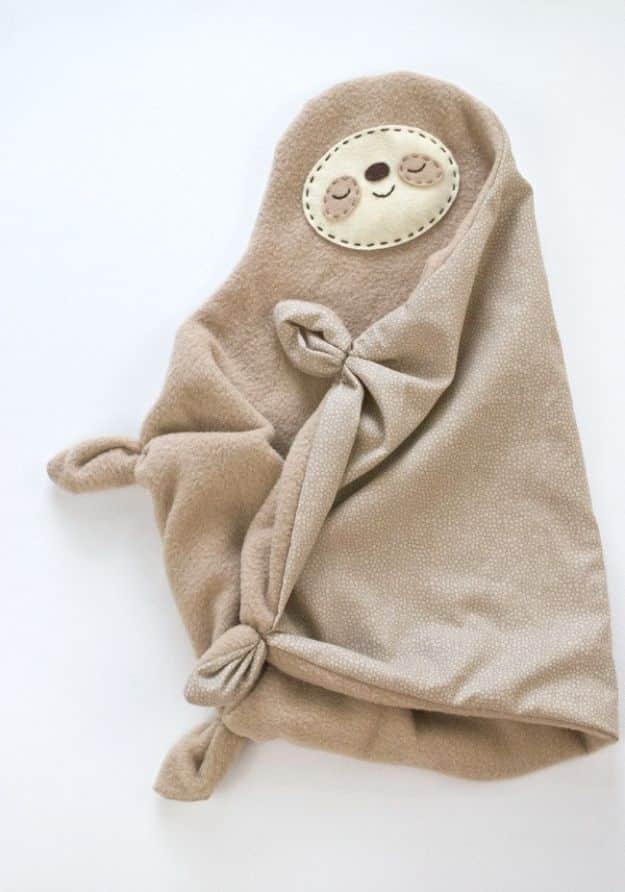 DIY Baby Blankets - Sleepy Sloth Snuggler - Easy No Sew Ideas for Minky Blankets, Quilt Tutorials, Crochet Projects, Blanket Projects for Boy and Girl - How To Make a Blanket By Hand With Fleece, Flannel, Knit and Fabric Scraps - Personalized and Monogrammed Ideas - Cute Cheap Gifts for Babies  #babygifts