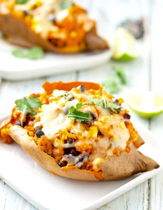 Sweet Potato Recipes - Southwest Stuffed Sweet Potatoes - Easy Recipe Ideas for Sweet Potatoes in the Crockpot, Casserole Dishes, Baked, Mashed, Candied and Roastedd - Healthy Versions of Sweet Potatoes for Thanksgiving - Dinner, Lunch and Side Dishes #recipes