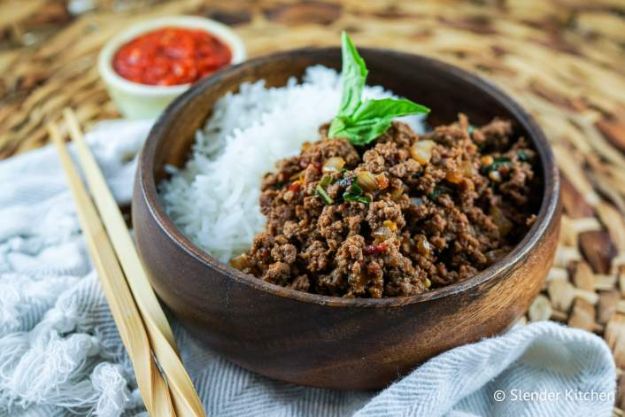 Ground Turkey Recipes - Spicy Thai Basil Ground Turkey - Healthy and Easy Turkey Recipe Ideas for Dinner, Lunch, Snack - Quick Crockpot and Instant Pot, Casserole, Meatballs, Pasta and Burgers - Keto Friendly and Low Carb, Paleo, Gluten Free #turkeyrecipes