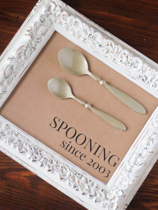 DIY anniversary Gifts - Spooning Since Frame - Homemade, Handmade Gift Ideas for Wedding Anniversaries - Cool, Easy and inexpensive Gifts To Make for Husband or Wife #anniverary #diy #gifts