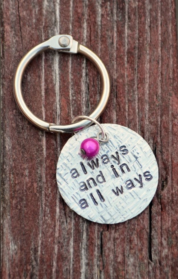 DIY Anniversary Gifts - Stamped Textured Keychain - Homemade, Handmade Gift Ideas for Wedding Anniversaries - Cool, Easy and inexpensive Gifts To Make for Husband or Wife #anniverary #diy #gifts