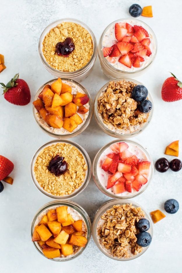 Overnight Oats Recipes - Summer Fruit Overnight Oats - Easy Breakfast Recipe Idea - Healthy Fruit to Add Blueberry, Banana, Strawberry and Pineapple, Apple Cinnamon - Brunch Ideas and Kids Breakfasts #recipes #overnightoats