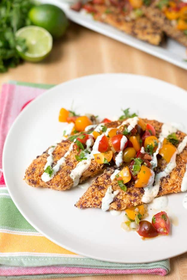 Tilapia Recipes - Tortilla Crusted Tilapia - Best Recipe Ideas for Tilapia Fish - Dinner, Lunch, Snacks and Appetizers - Healthy Foods, Gluten Free Low Carb and Keto Friendly Dishes - Salads, Pastas and Easy Weeknight Dinners, Lunches for Work - Broiled, Grilled, Lemon Baked, Fried and Quick Ways to Make Tilapia #fish #healthy #recipes