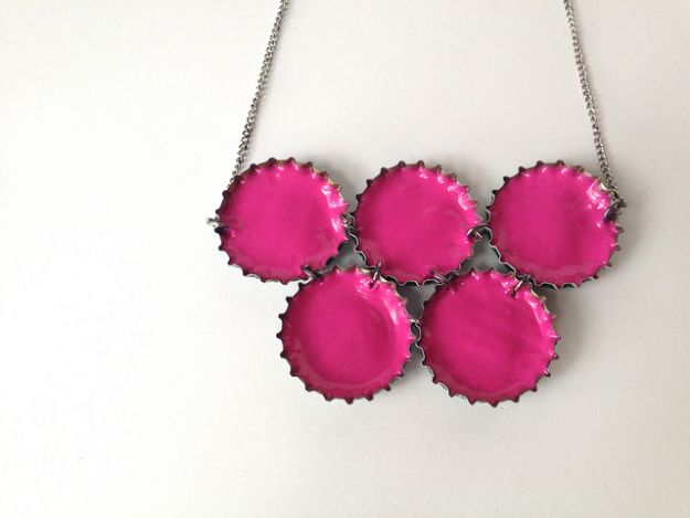 DIY Bottle Cap Crafts - Upcycled Neon Necklace - Make Jewelry Projects, Creative Craft Ideas, Gift Ideas for Men, Women and Kids, KeyChains and Christmas Ornaments, Presents  