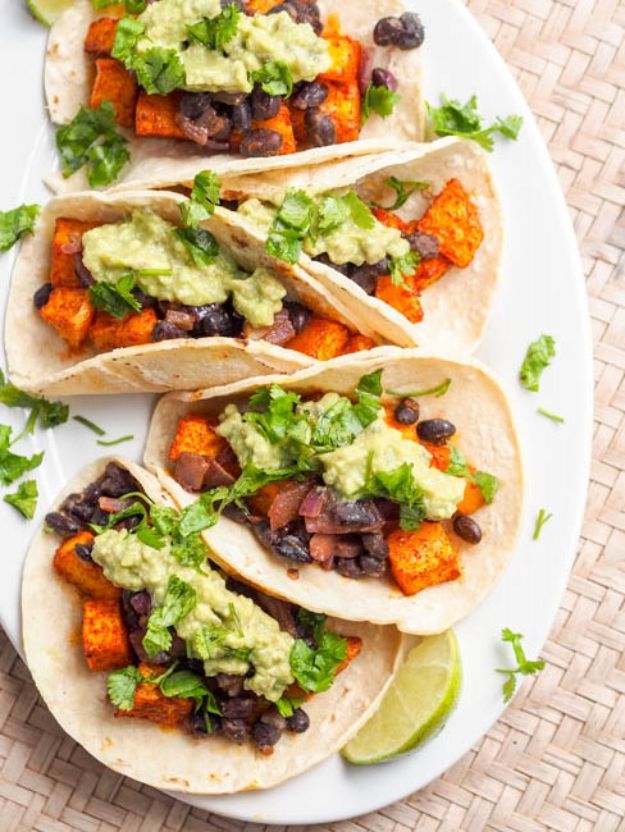 Butternut Squash Recipes -Vegan Butternut Squash Tacos With Chipotle Black Beans - Healthy and Hearty Butter Nut Recipe Ideas for Soup, Roasted, Baked, Instant Pot, Crockpot, Mashed- Pasta, Salad, Dessert and Easy Side Dishes - Paleo,and Gluten Free Versions, Thanksgiving Favorites #recipes #veggies #healthy