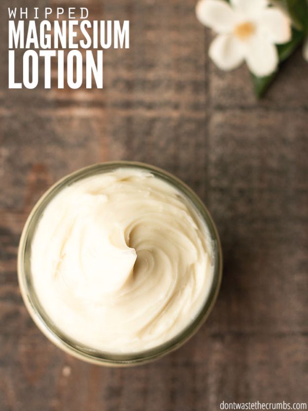 DIY Lotion Recipes - Whipped Magnesium Lotion - How To Make Homemade Lotion - Natural Body and Skincare Recipe Ideas - Use Essential Oils, Coconut and Avocado and Shea Butter, Goats Milk, Lavender, Peppermint 