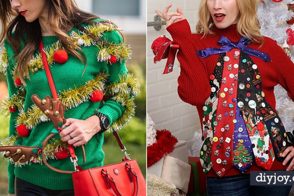 DIY Ugly Christmas Sweaters - Christmas Tree Ugly Sweater - No Sew and Easy Sewing Projects - Ideas for Him and Her to Wear to Holiday Contest or Office Party Outfit - Funny Couples Sweater, Mens Womens and Kids