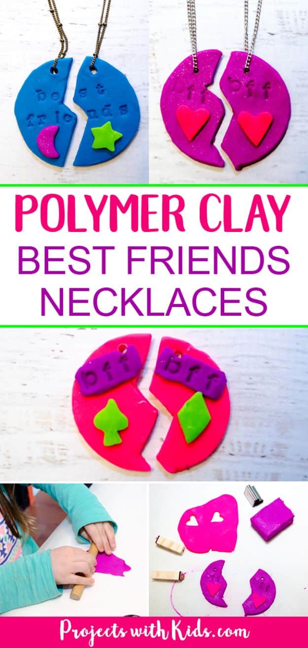 Easy Crafts for Kids - Adorable Polymer Clay Best Friends Necklaces - Quick DIY Ideas for Children - Boys and Girls Love These Cool Craft Projects - Indoor and Outdoor Fun at Home - Cheap Playtime Activities #kidscrafts