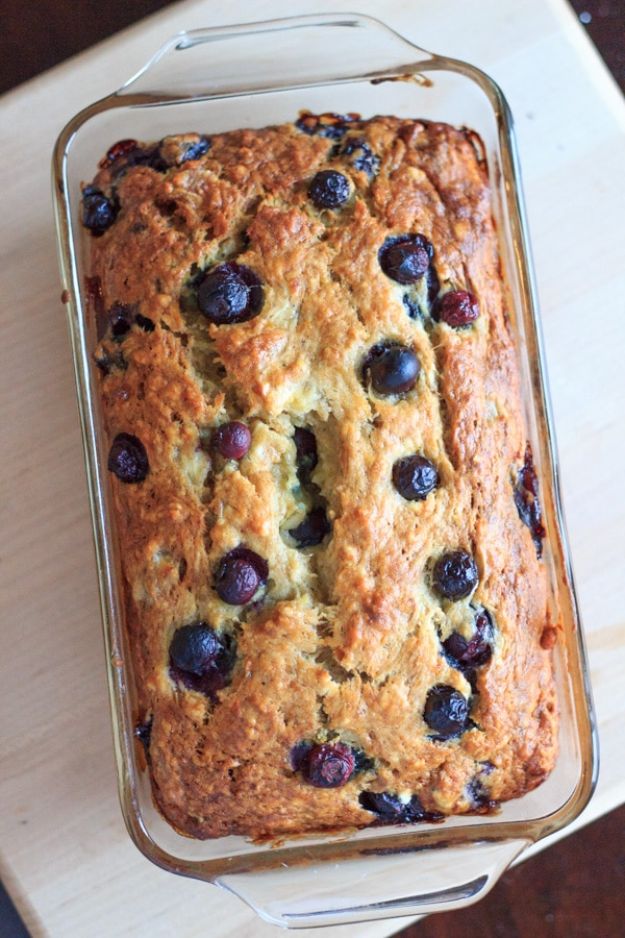 Breakfast Breads - Blueberry Banana Bread- Homemade Breakfast Bread Recipes - Healthy Fruit, Nut, Banana and Vegetable Recipe Ideas - Best Brunch Dishes 