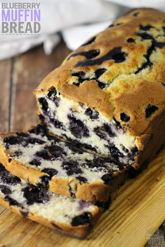 Breakfast Breads - Blueberry Muffin Bread - Homemade Breakfast Bread Recipes - Healthy Fruit, Nut, Banana and Vegetable Recipe Ideas - Best Brunch Dishes 