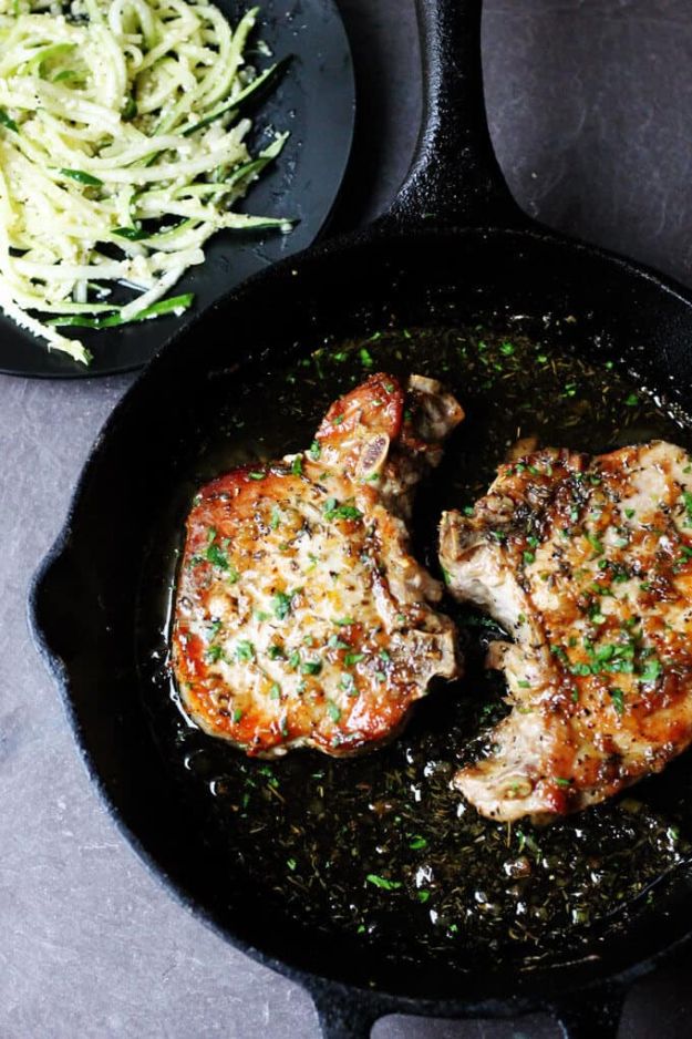 Pork Chop Recipes - Brown Sugar Pork Chops with Garlic and Herbs - Best Recipe Ideas for Pork Chops - Healthy Baked, Grilled and Crockpot Dishes - Easy Boneless Skillet Chops #recipes #porkrecipes #porkchops