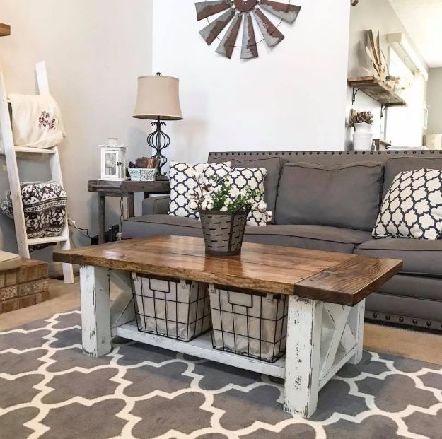 Magnolia Homes Decor Ideas - Chunky Farmhouse Coffee Table - DIY Decor Inspired by Chip and Joanna Gaines - Fixer Upper Dining Room, Coffee Tables, Light Fixtures for Your House - Do It Yourself Decorating On A Budget With Farmhouse Style Decorations for the Home 