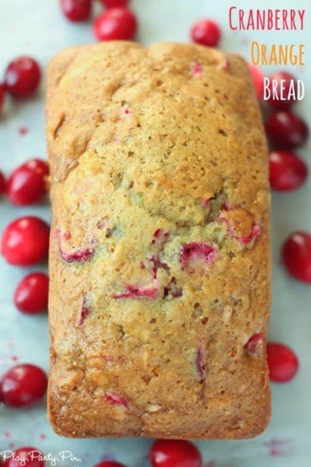 Breakfast Breads - Cranberry Orange Bread - Homemade Breakfast Bread Recipes - Healthy Fruit, Nut, Banana and Vegetable Recipe Ideas - Best Brunch Dishes 